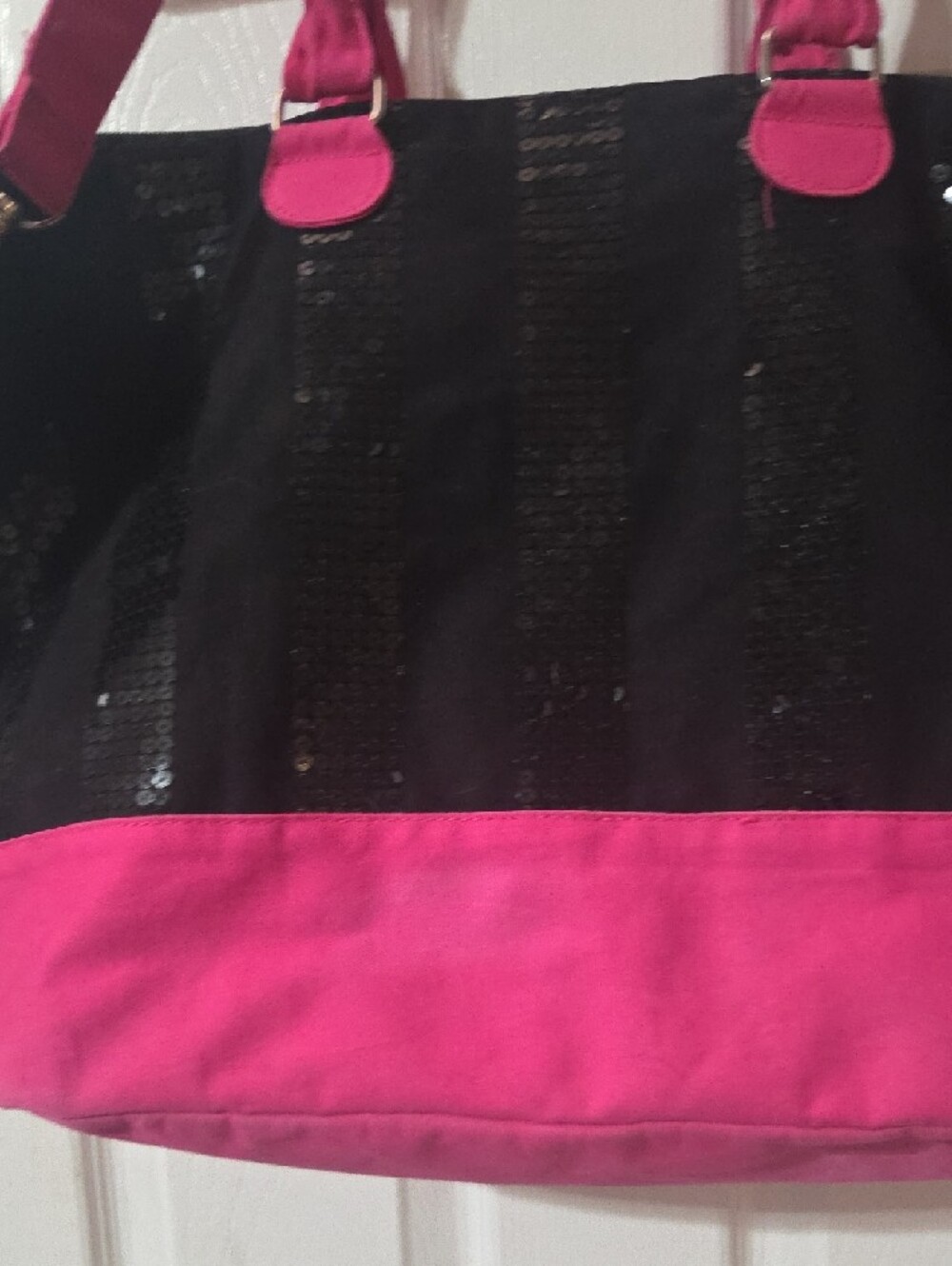 Victoria's Secret Black Sequin Tote with Hot Pink Accents - Picture 7 of 13
